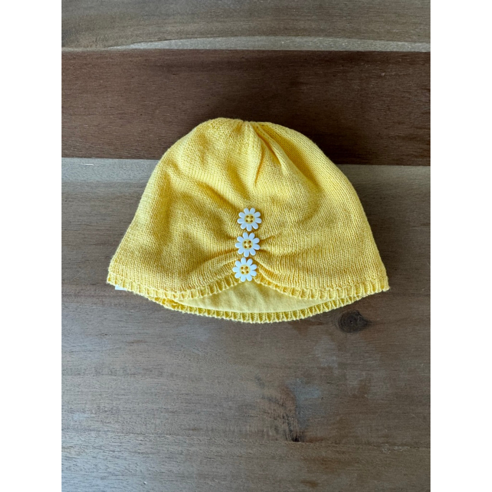 Gymboree Girls Yellow Knit Hat White Daisy Buttons